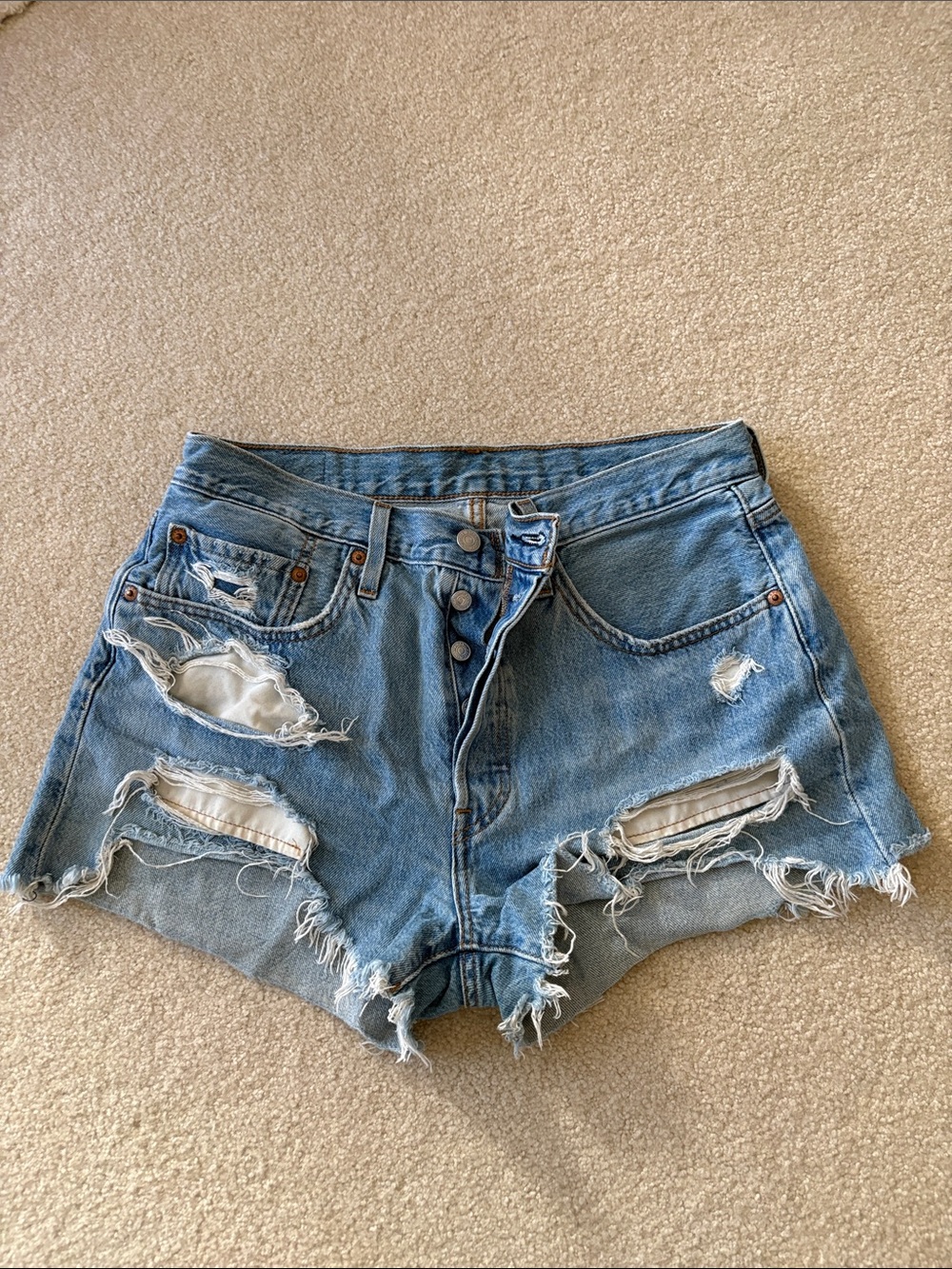 Levi's Light Blue Distressed Denim Cutoff Shorts
